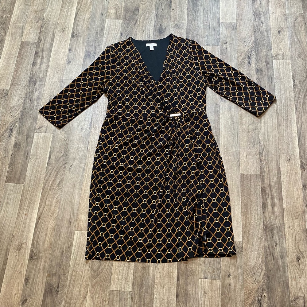 Charter Club Gold Chain Link Print Wrap Dress Size Large
